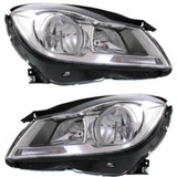 For Mercedes-Benz C63 AMG Headlight Assembly 2012 2013 2014 Halogen | Chrome Interior | w/o Corner Light | Sedan (CLX-M0-USA-REPM100386-CL360A71-PARENT1)