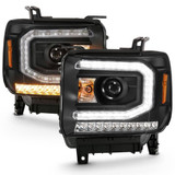 ANZO For GMC Sierra 1500 2016-2019 Projector Headlight Plank Style - Black | w/ Sequential Amber Signal (TLX-anz111485-CL360A70)
