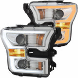 ANZO For Ford F-150 2015 2016 2017 Projector Headlight Chrome w/ Amber | w/ Plank Style Switchback (TLX-anz111358-CL360A70)