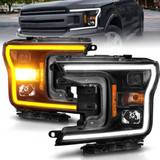 ANZO For Ford F-150 2018-2020 Projector Headlight w/Plank Style Switchback Black | Housing (TLX-anz111509-CL360A70)