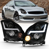 ANZO For Infiniti G35 2003-2007 Projector Headlight Plank Style - Black | HID Compatible, No HID Kit (TLX-anz121557-CL360A70)