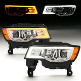 ANZO For Jeep Grand Cherokee 17 18 Projector Headlight w/Plank Style Switchback | Chrome w/ Amber (TLX-anz111419-CL360A70)