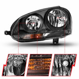 ANZO For Volkswagen Jetta 2005-2010 Crystal Headlight Black (Halogen Only) | (TLX-anz121542-CL360A71)