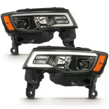 ANZO For Jeep Grand Cherokee 17 18 Projector Headlights w/Plank Style Switchback | Black w/ Amber (TLX-anz111418-CL360A70)