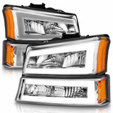 ANZO For Chevy Avalanche 1500/2500 2003-2006 Crystal Headlights Chrome Housing | w/ Light Bar (TLX-anz111502-CL360A70)