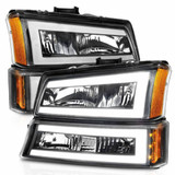 ANZO For Chevy Avalanche 1500/2500 2003-2006 Crystal Headlights Black Housing | w/ Light Bar (TLX-anz111501-CL360A70)