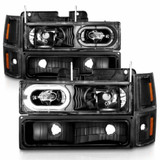 ANZO For Chevy Blazer 1992 1993 1994 Crystal Headlights w/ Side Marker Lights | Black Housing - w/ Signal and Side Marker Lights (TLX-anz111507-CL360A83)