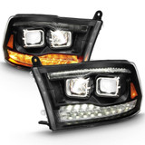 ANZO For Dodge Ram 3500 2009 2010 Headlights Led Projector - Plank Style | Switchback H.L Halo Black Amber (TLX-anz111464-CL360A72)