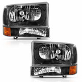 ANZO For Ford Excursion 2000-2004 Crystal Headlight w/ Corner Light Black Amber | w/o Bulb (TLX-anz111457-CL360A72)