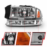 ANZO For Dodge Durango 1998 99 00 01 02 2003 Crystal Headlight Set Chrome Amber | (TLX-anz111455-CL360A71)