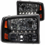 ANZO For Ford Excursion 2000 01 02 03 2004 Crystal Headlights Black w/ LED 1Pc | (TLX-anz111106-CL360A70)