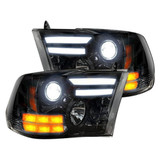 Recon Projector Headlights For Ram 1500 2014 2015 | w/ High Power | LED | Halo | Smoke/Black