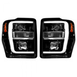 Recon Projector Headlights For Ford F-250/F-350/F-450/F-550 Super Duty 2008-2010 Driver and Passenger Side | Pair | w/Ultra High Power Smooth OLED Halos & DRL | Smoked/Black