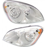 For Freightliner Cascadia Headlight 2008-2017 Driver and Passenger Side Pair / Set | Halogen | Chrome Interior | w/o Bulb | A0651907006 + A0651907007 (PLX-M0-USA-REPF100338-HD-CL360A70)