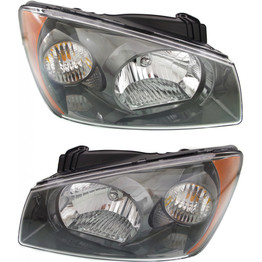 For Kia Spectra Headlght Assembly 2004 2005 2006 Chrome Pair Driver and Passenger Side Sedan LX (PLX-M1-322-1117L-AS1)