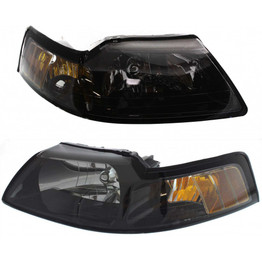 CarLights360: For Ford Mustang Headlight 2001 2002 2003 2004 Pair Driver and Passenger Side Black Housing For FO2502177 + FO2503177 (PLX-M1-330-1173L-AS2-CL360A1)