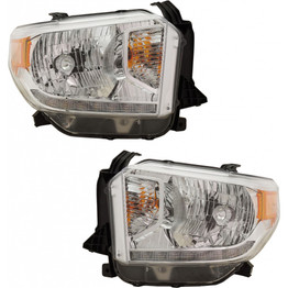 For Toyota Tundra 2014-2016 Headlight Assembly Halogen Platinum Edition LED Daytime Running Lights Pair Driver and Passenger Side TO2502220, TO2503220 (PLX-M1-311-11D8LMASMN)