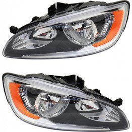 CarLights360: For Volvo S60 Headlight 2014 15 16 17 2018 Pair Driver and Passenger Side | w/ Bulbs | Black Housing | VO2502141 + VO2503141 (PLX-M1-372-1129L-AS2-CL360A1)