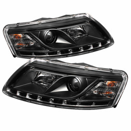 Spyder For Audi A6 2006 2007 Projector Headlights Pair | Halogen Model DRL Black | 5029416