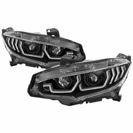 Spyder For Honda Civic 16-18 4Dr w/LED Seq Turn Sig lights Pair Proj Headlight Black | 5086099