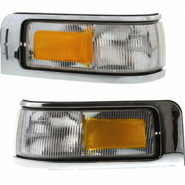 For Lincoln Town Car Corner Light 1995 1996 1997 Driver and Passenger Side Pair / Set | Clear & Amber Lens | w/ Emblem Provision | FO2550132 + FO2551132 | F5VY15A201B + F5VY15A201A (PLX-M0-USA-18-5474-01-CL360A70)