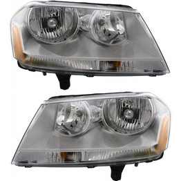 For 2011 2012 2013 2014 Dodge Avenger Headlight Pair Driver and Passenger Side Chrme w/Bulbs SE CAPA Certified Replacement For CH2502182 (PLX-M0-20-6894-00-9-CL360A2)