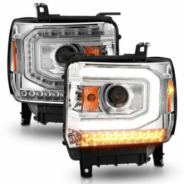 ANZO For GMC Sierra 1500 14 15 Projector Headlights w/ Light Bar Chrome Housing | Halogen Type (TLX-anz111514-CL360A70)