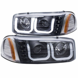 ANZO For GMC Sierra 1500/3500 Classic 2007 Projector Headlights w/ U-Bar Black | (TLX-anz111303-CL360A78)