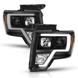 ANZO For Ford F-150 2009-2014 Projector Headlights Light Bar H.L Black Amber | (TLX-anz111443-CL360A70)