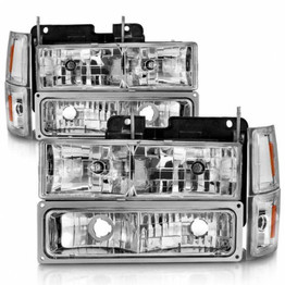 ANZO For GMC C1500/C2500 Suburban 1992-1999 Crystal Headlights Chrome w/ Signal | w/ Signal and Side Marker Lights (TLX-anz111506-CL360A74)