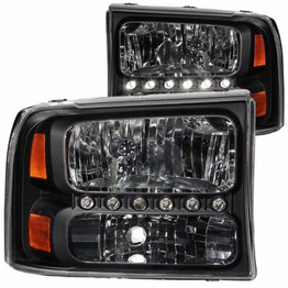 ANZO For Ford F-250/F-350 Super Duty 1999-2004 Crystal Headlights Black w/ LED 1Pc | 111106 (TLX-anz111106-CL360A71)