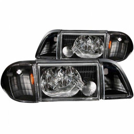 ANZO For Ford Mustang 1987-1993 Crystal Headlights Black w/ Corner Lights 3Pc | (TLX-anz121192-CL360A70)