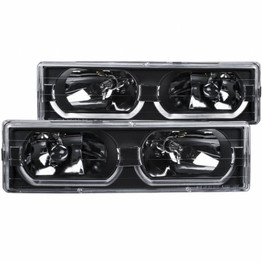 ANZO For GMC Yukon 1992-1999 Crystal Headlights Black w/ Low - Brow | (TLX-anz111299-CL360A83)