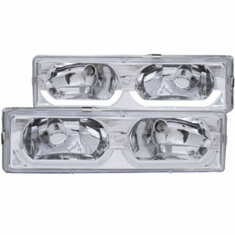 ANZO For Chevy C1500/C2500/C3500 1988-2000 Crystal Headlights Chrome w/ Low Brow | (TLX-anz111300-CL360A83)