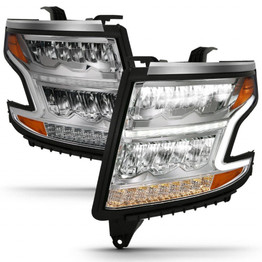 ANZO For Chevy Suburban 2015-2020 Headlights LED Light Bar Style | w/Sequential Chrome, w/Amber (TLX-anz111479-CL360A70)