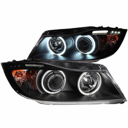 ANZO For BMW 325xi 2006 Projector Headlights w/ Halo w/ LED Bar Black (CCFL) | (TLX-anz121335-CL360A77)