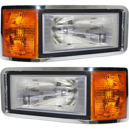 For Mack CH Headlight Assembly 1989-2003 Driver and Passenger Side Pair / Set | Halogen | Combination Type | MK2502100 + MK2503100 | 25154252 + 25163253 (PLX-M0-USA-REPM100322-HD-CL360A70)