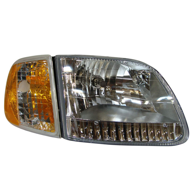 For Ford F-150 1996 1997 Headlight Assembly Passenger Side w/ Bracket Diamond Design Pickup | FO2503282 (CLX-M1-330-1129RXASOC)