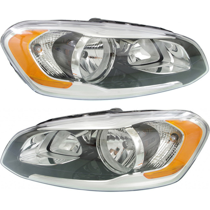 CarLights360: For Volvo XC60 Headlight 2014 15 16 2017 Pair Driver and Passenger Side | w/ Bulbs | Black Housing | VO2502142 + VO2503142 (PLX-M1-372-1127L-AS2-CL360A1)