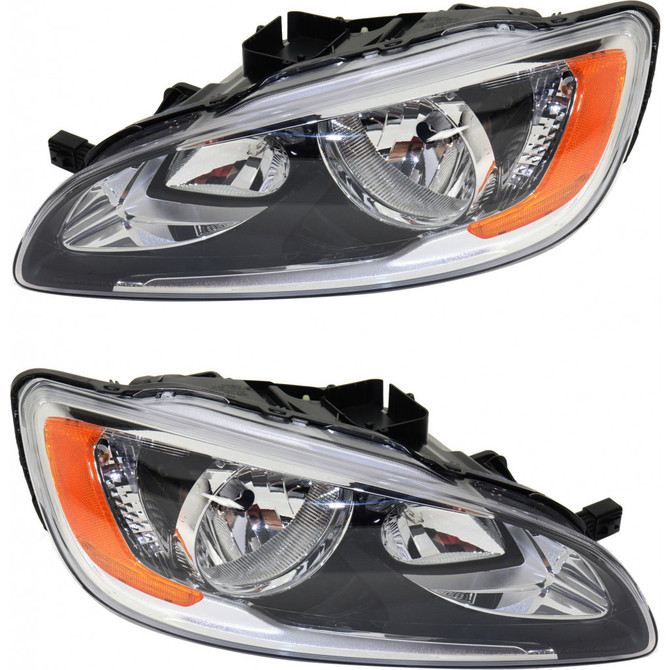 CarLights360: For Volvo S60 Headlight 2014 15 16 17 2018 Pair Driver and Passenger Side | w/ Bulbs | Black Housing | VO2502141 + VO2503141 (PLX-M1-372-1129L-AS2-CL360A1)