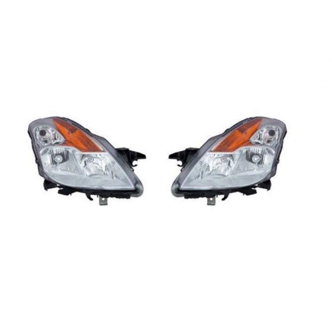 For Nissan Altima Coupe 2008-2009 Headlight Assembly Unit Type Chrome Bezel Pair Driver and Passenger Side (Chrome) (CLX-M1-314-1171P-US1)