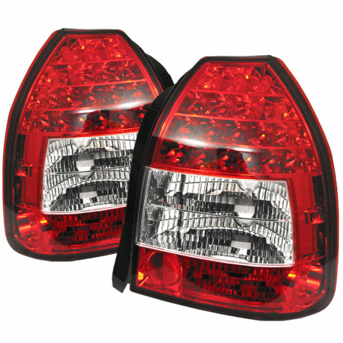 Spyder For Honda Civic 3Dr 96-00 LED Tail Lights Pair Red Clear ALT-YD-HC96-3D-LED-RC | 5004949