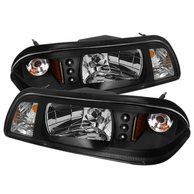 Spyder For Ford Mustang 1987-1993 Crystal Headlights Pair | Black | LED | 5012531