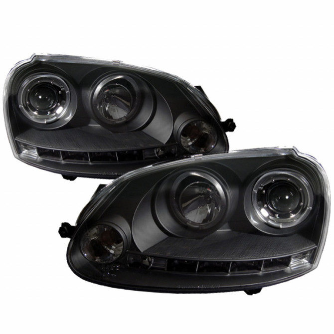 Spyder For Volkswagen GTI 2006-2009 Headlights Pair | Halogen LED DRL Black | 5012098