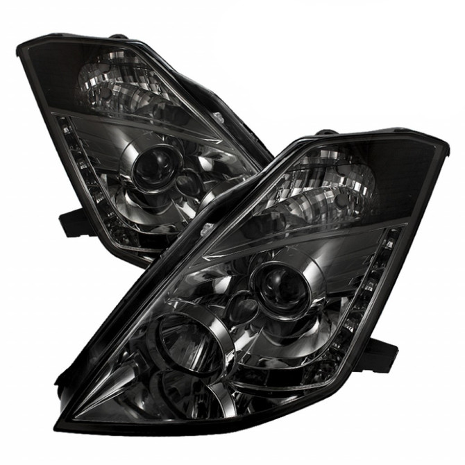 Spyder For Nissan 350Z 2003-2005 Projector Headlights Pair | Halogen Model DRL Smoke | 5064752