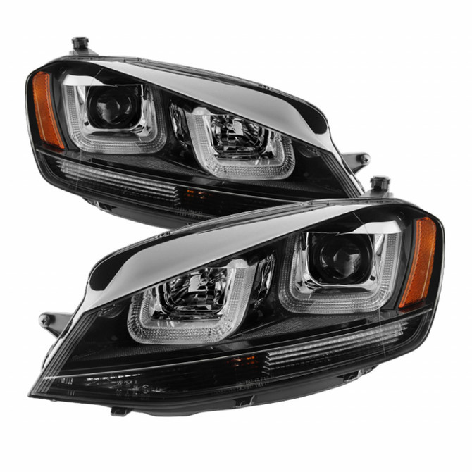 Spyder For Volkswagen Golf 2014-2016 Projector Headlights Pair | DRL LED Black Stripe | 5080578