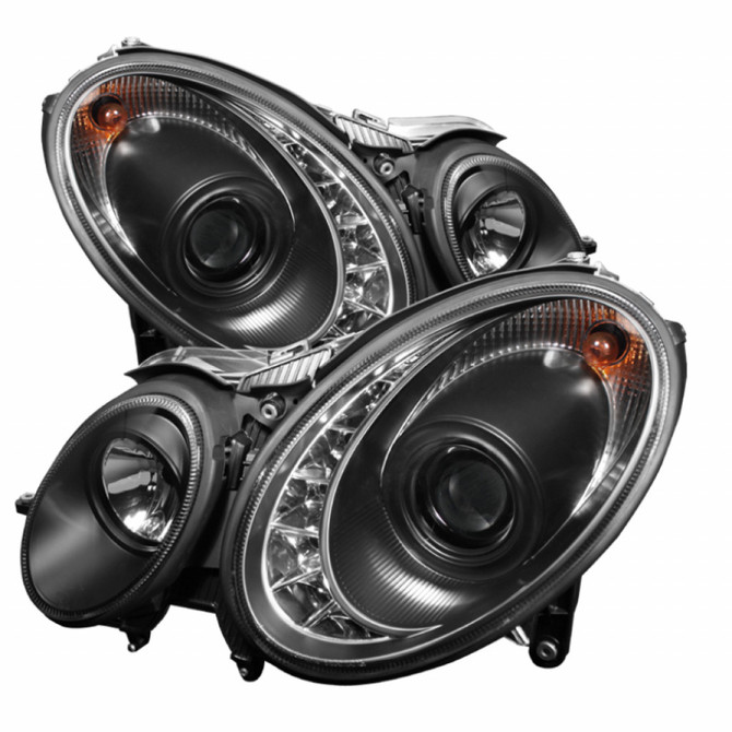 Spyder For Mercedes-Benz E-Class 07-09 Projector Headlights Pair Halogen DRL Black | 5029379