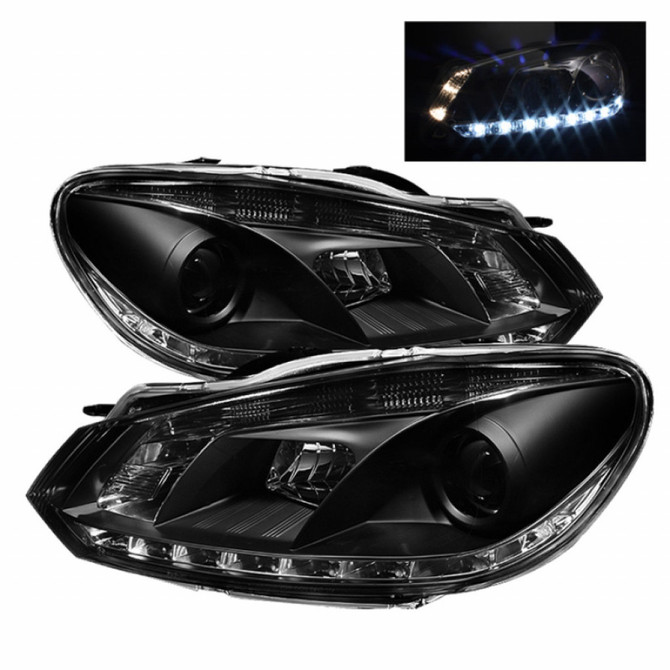 Spyder For Volkswagen Golf R 2012 2013 Projector Headlights Pair Halogen DRL Black | 5012111