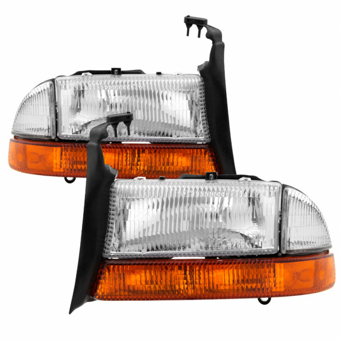 Xtune For Dodge Dakota 97-04 OEM Style Headlights Pair w/ Amber Bumper lights Pair - Chrome | 9036750