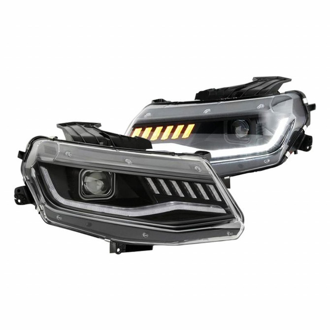Spyder For Chevy Camaro 16-18 Projector Headlights Pair Black PRO-YD-CCAM16HALSI-SEQ-BK | 5087331